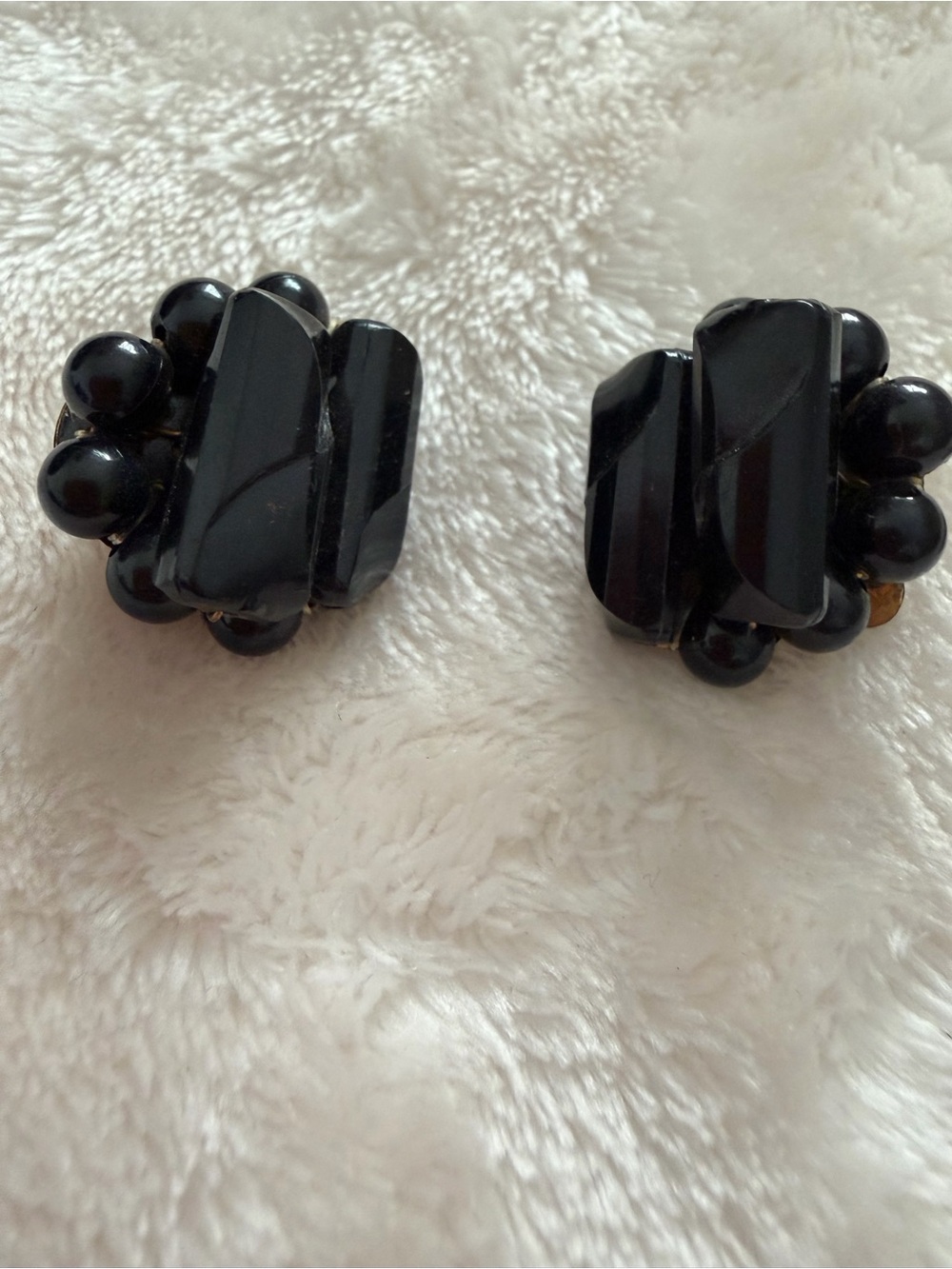 Vintage West Germany Black Beaded Clip-On Earrings 1950s